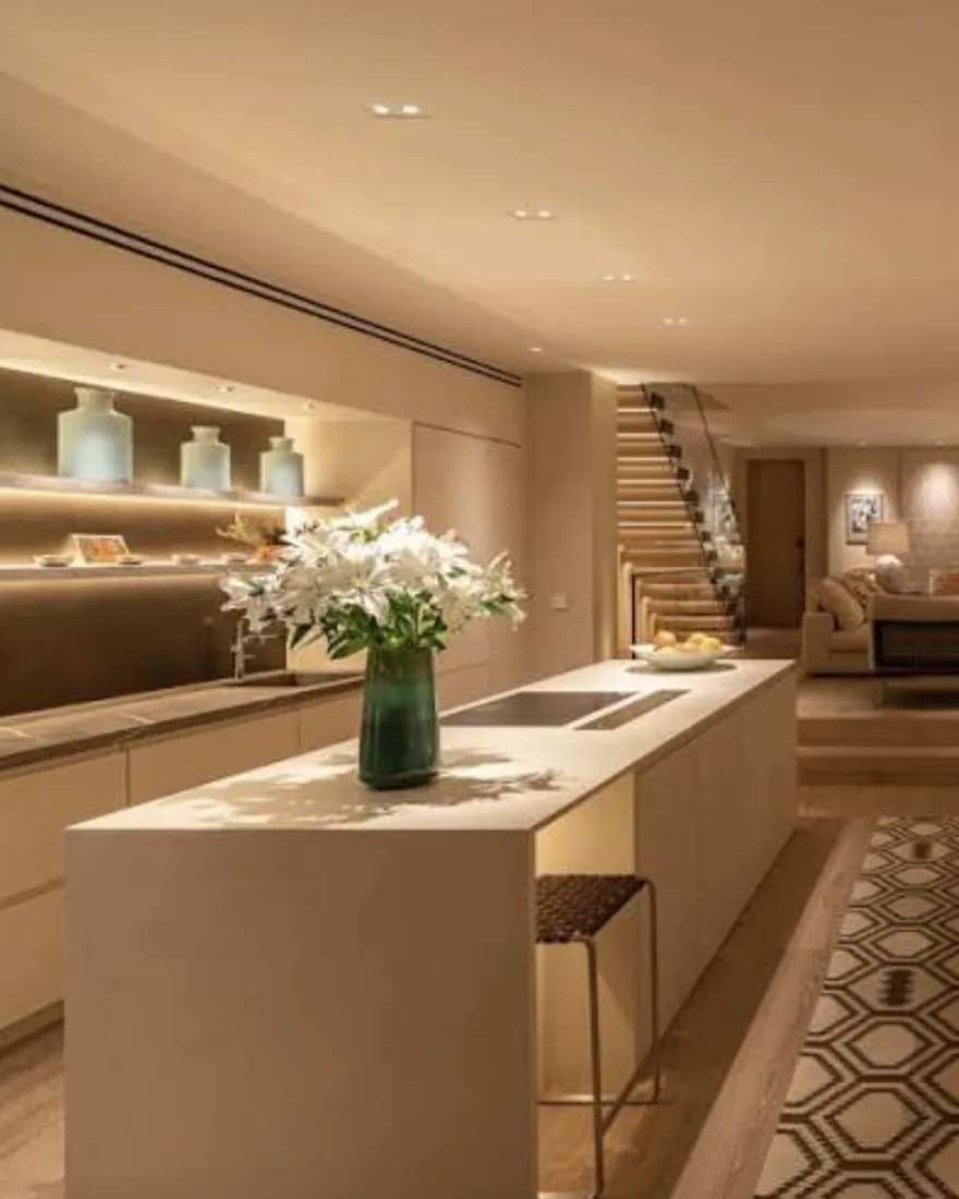 Kitchen with recessed and under-shelf lighting